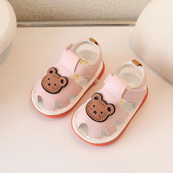Non-Slip Baby First Walking Shoes – Summer Squeaky Sandals with Cute Bear Design