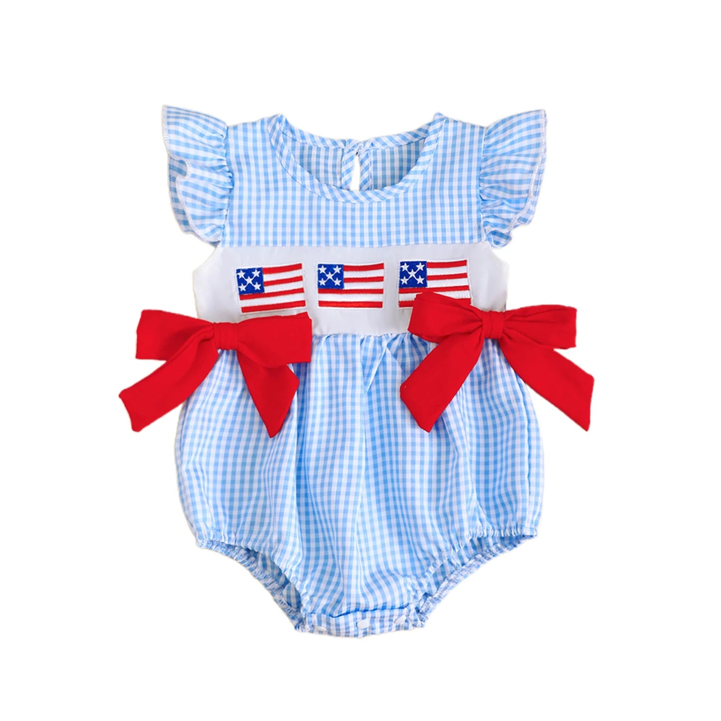 Baby Girl Patriotic Romper | 4th of July USA Flag Outfit Gingham Summer Set
