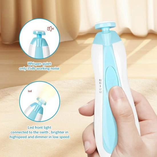 Electric Baby Nail Grinder 6-in-1 | Safe & Silent Baby Nail Trimmer with Light | Newborn & Toddler Nail Care Kit