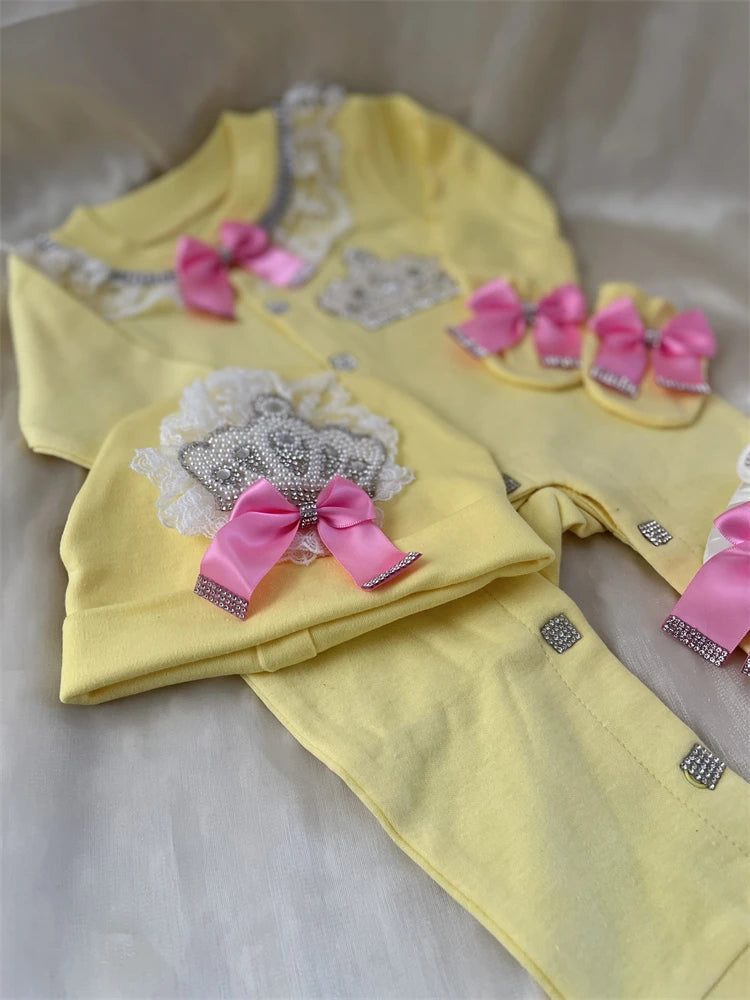 Newborn Baby Personalized Outfits 4 Pieces Welcome Home Hospital Crown Jewelry Romper Set
