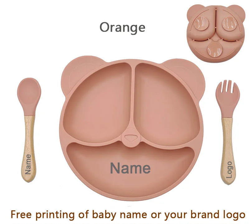 Baby Silicone Feeding Set – 8Pcs Suction Bowl, Bear Plate, Cup with Straw | Non-Slip Kids Tableware