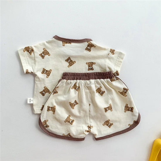 Bear printed cotton muslin Baby boy Clothes Sets
