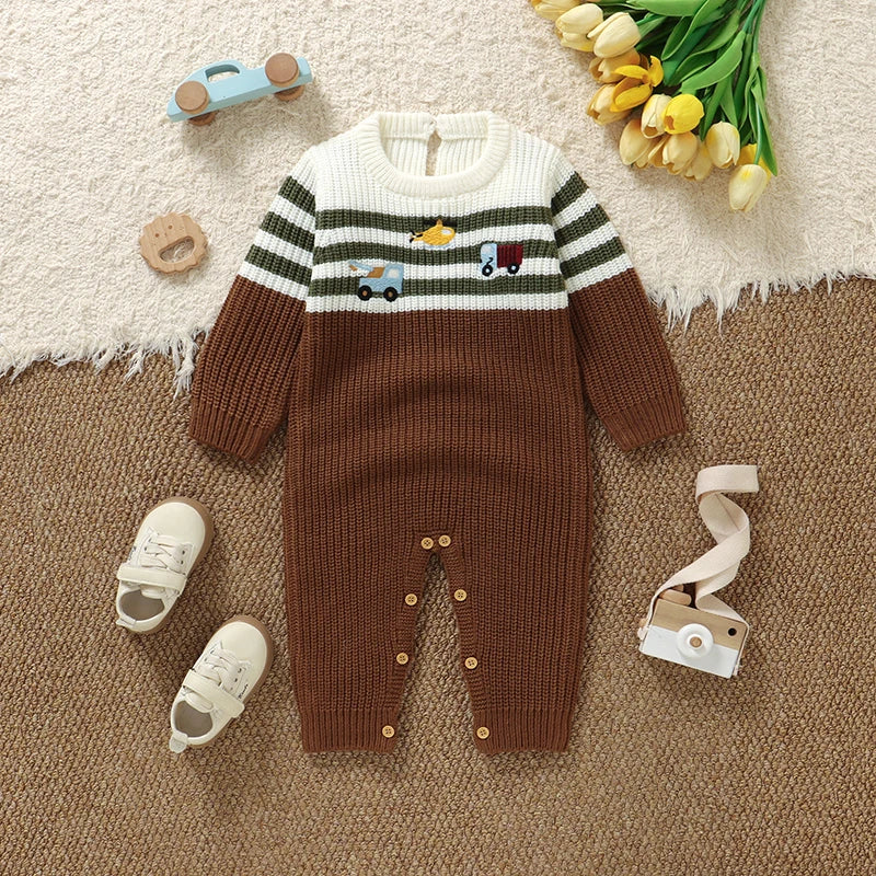 Baby Boy Knit Romper | Winter Newborn Jumpsuit Outfit