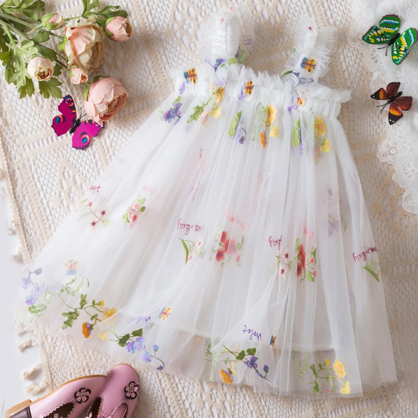 Baby Girl Floral Tulle Dress | Embroidered Princess Party Dress for Toddler