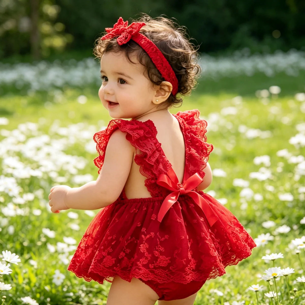 Baby Girl Butterfly Lace Romper & Headband Set