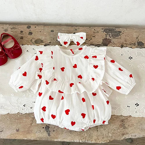 Baby Girl Lace Romper | Newborn Retro Printed Outfit