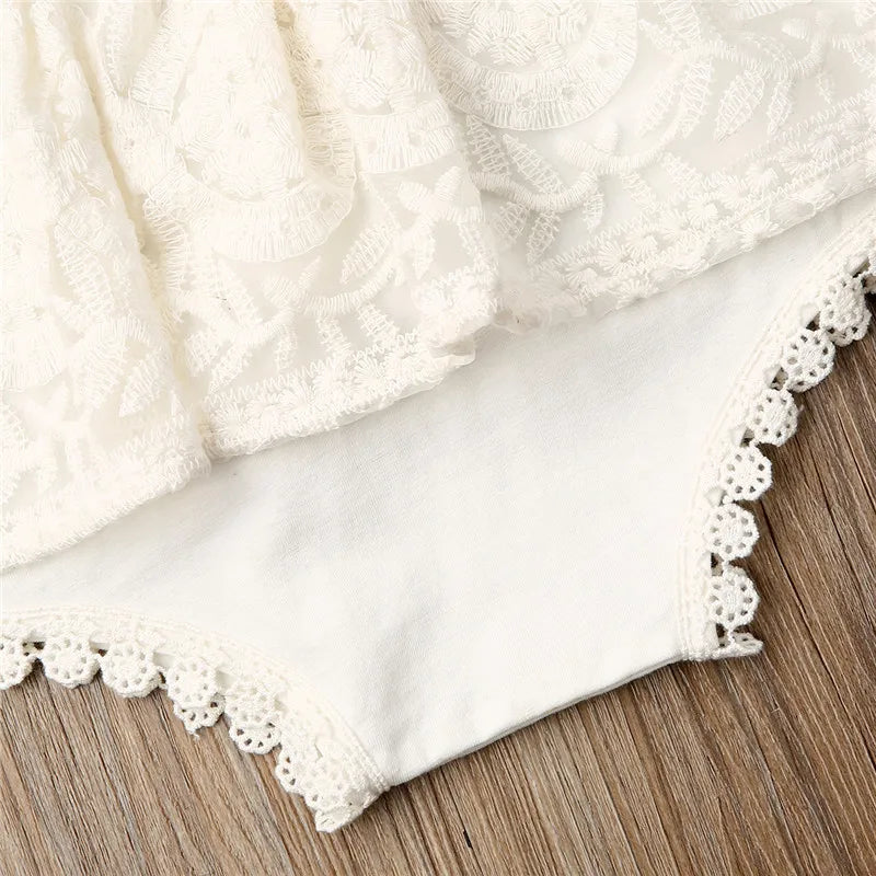 Baby Girl White Lace Romper Dress | Elegant Tulle Cake smash Outfit
