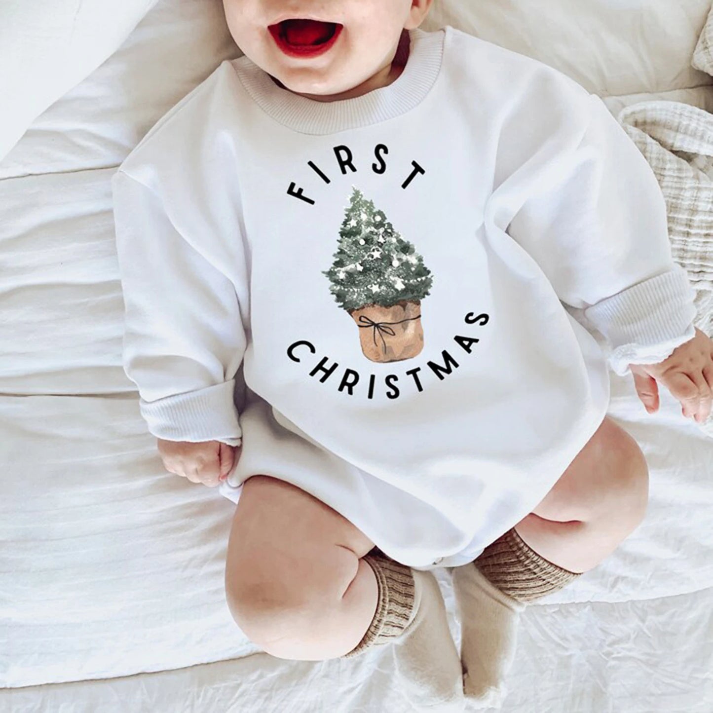 Baby Boy Girls first Christmas Outfit Long Sleeve Romper