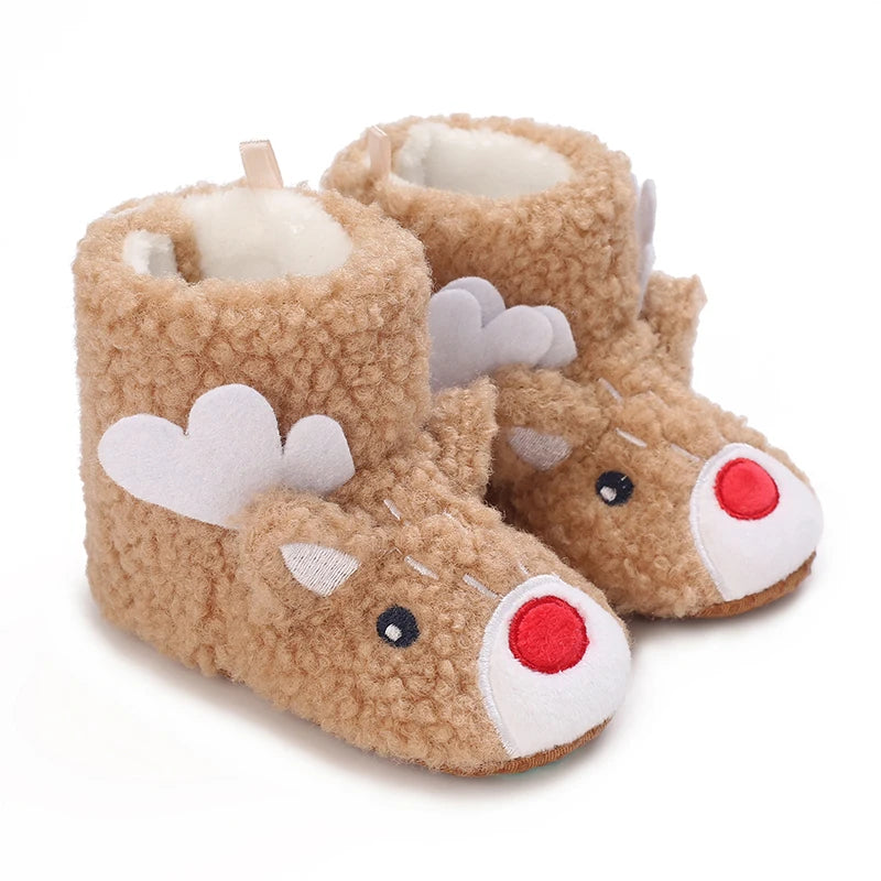Infant Newborn Booties Santa Foot Socks Baby Christmas Boots Lovely Snowflake Santa Design Winter Warm Slippers Anti-Slip Shoes