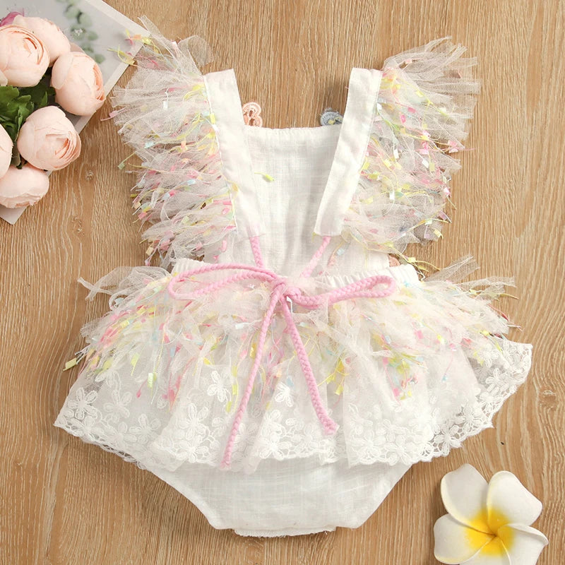 Baby Lace Romper Dress | Newborn Butterfly tussle Princess Outfit Toddler Party Dress