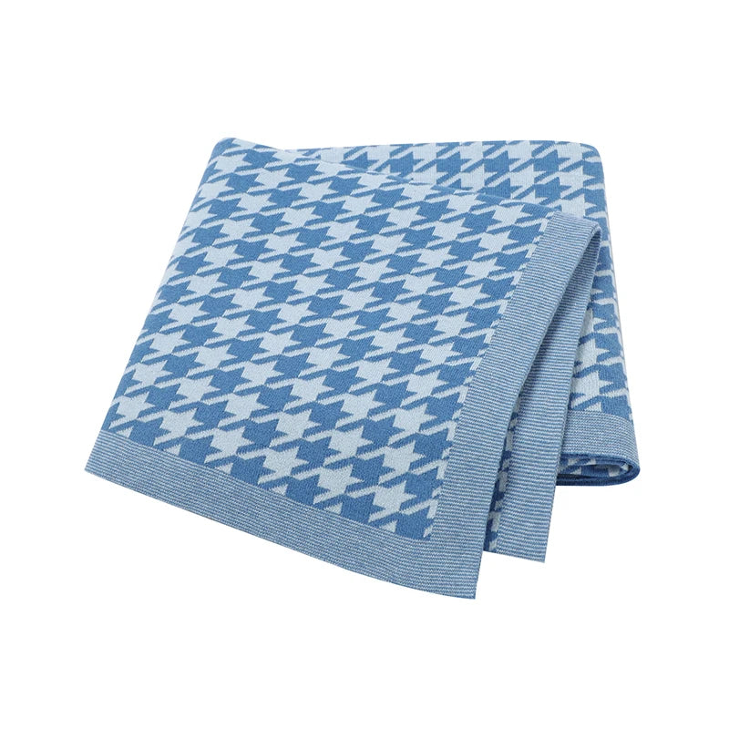 Newborn Baby Knitted Blanket | Soft Checkered Stroller & Bed Cover 100x80cm