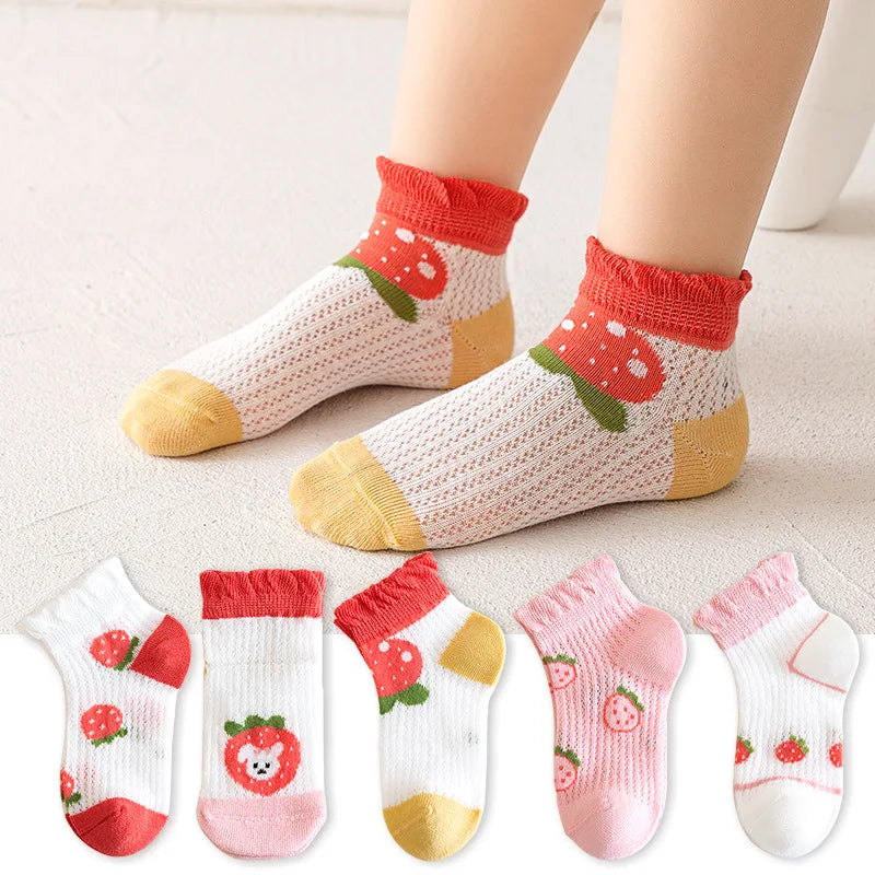 5 Pairs Kids Cotton Socks – Breathable Spring & Summer Socks for Girls and Boys