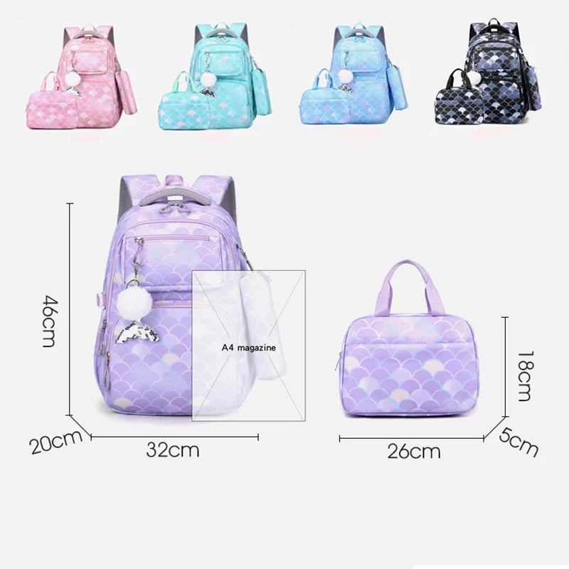 3pcs/Set Fish Scale Print Kid Backpack