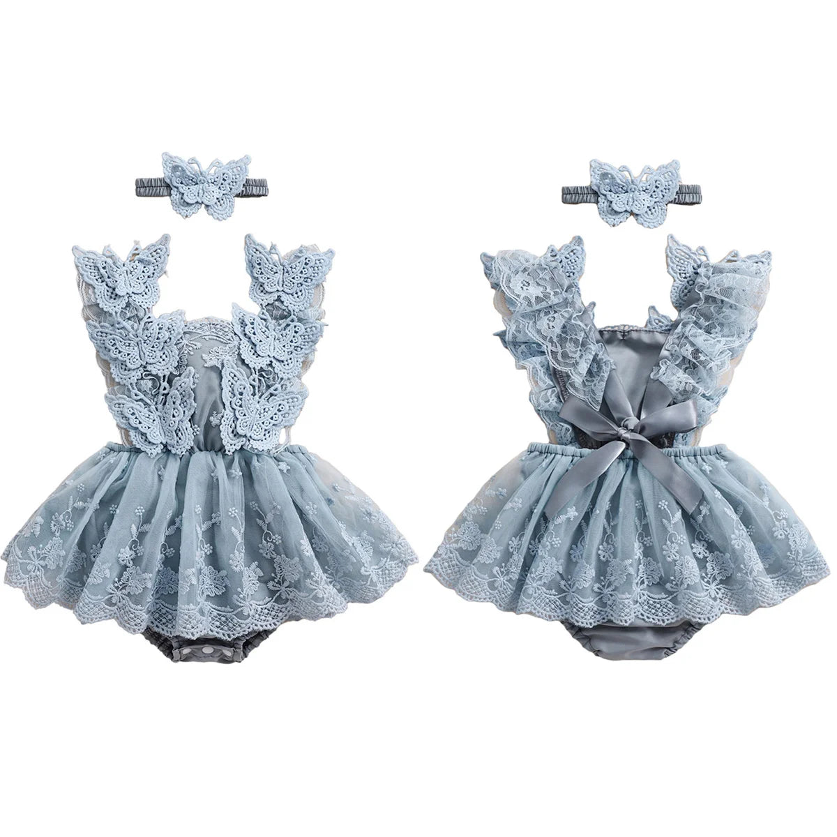 Baby Girl Butterfly Lace Romper & Headband Set