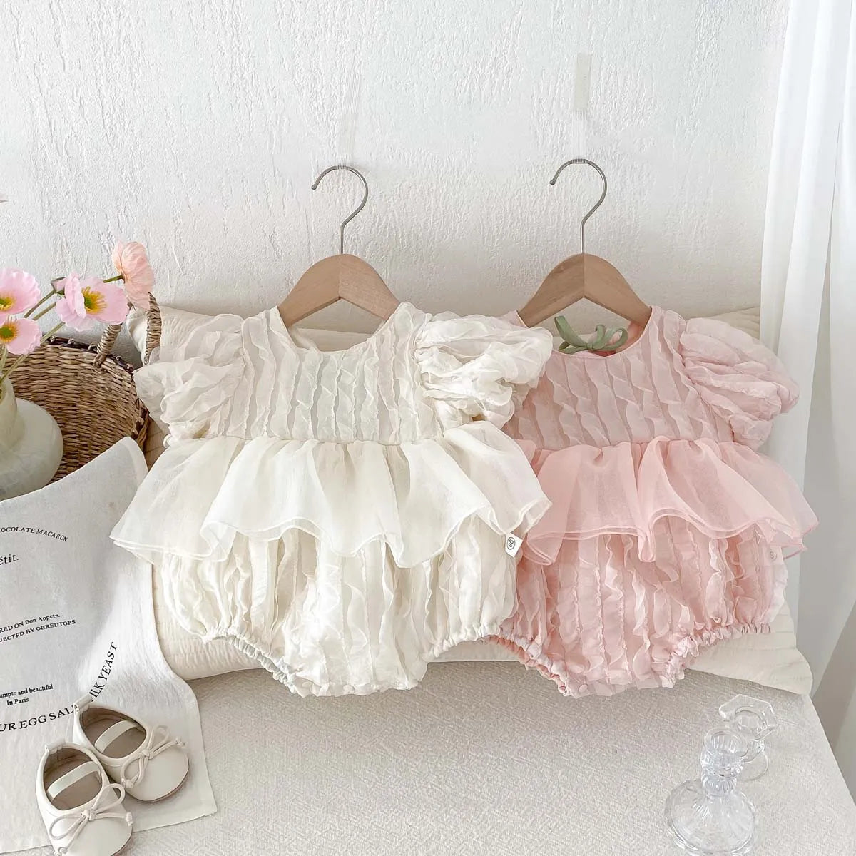 Baby Girl Peplum Tulle Dress Romper | Ruffle Puff Sleeve Outfit