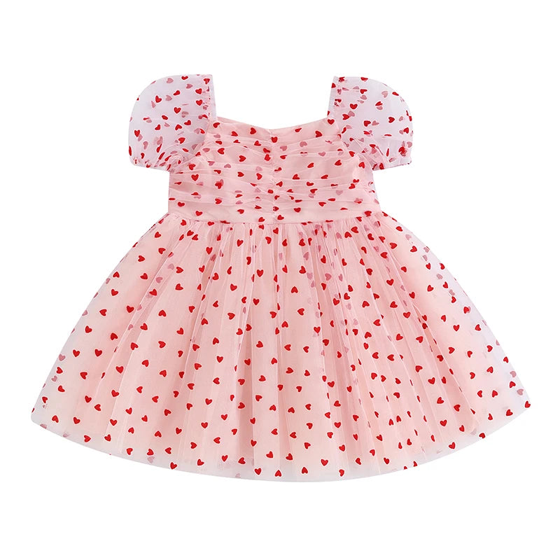 The Tiny Red Hearts Pink Dress for Little Girls