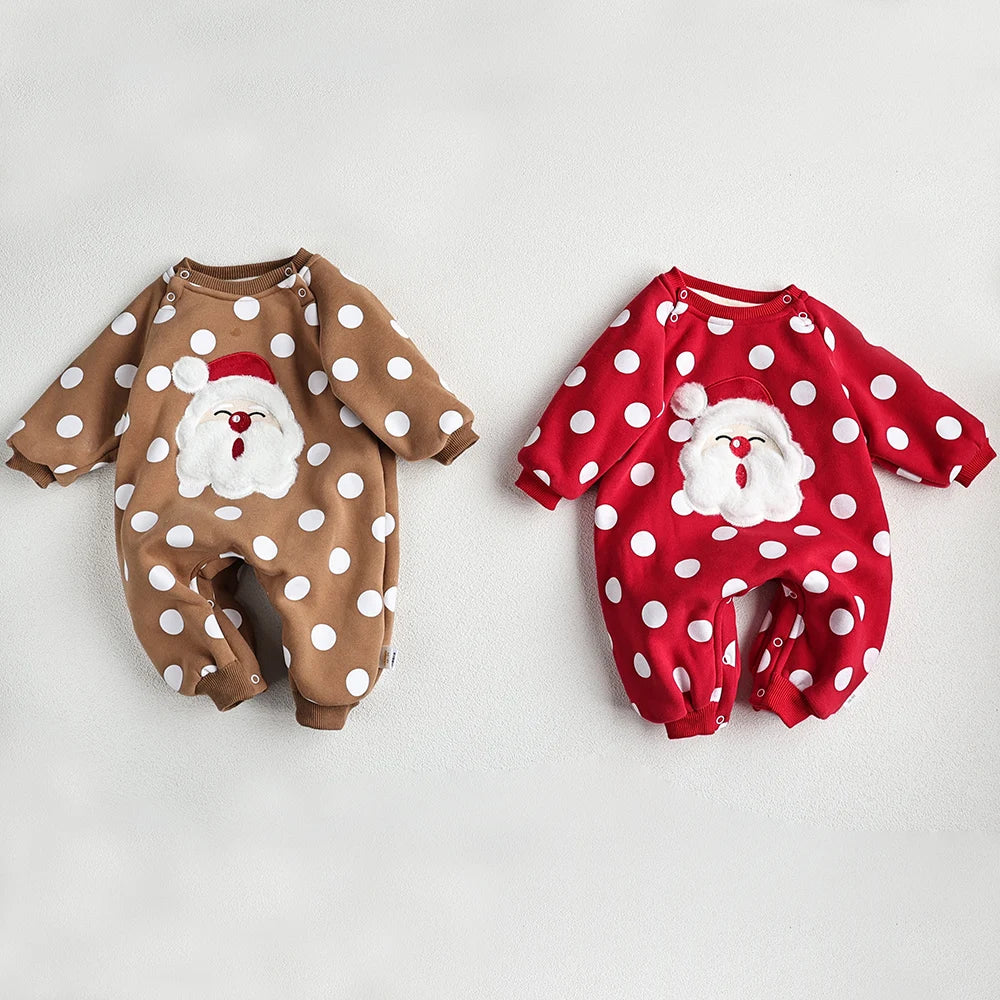 Polka Dot Baby Santa Romper – Perfect for Holiday Cheer!