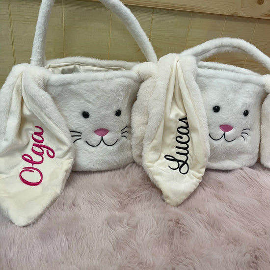 Personalized Bunny Easter Basket, Easter Basket with Name, Easter Egg Hunt Basket, Bunny Face Tote, Kids Custom Easter Treat Bag
