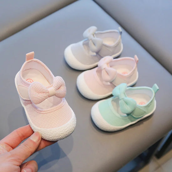 Baby Girl Shoes with Bow – Soft Sole & Velcro Strap First Walkers