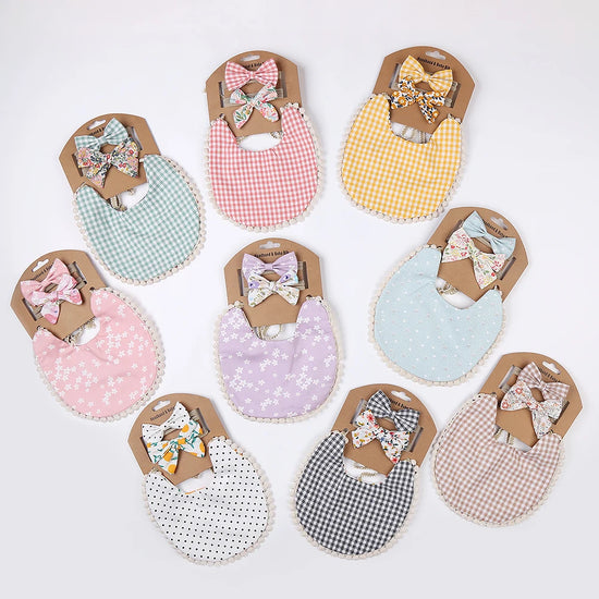 3-Piece Baby Bib & Headband Set – Cotton Pom Pom Bib with Matching Bow