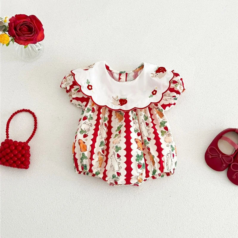 Baby Girl Christmas Romper with Bow | Holiday Bubble Outfit