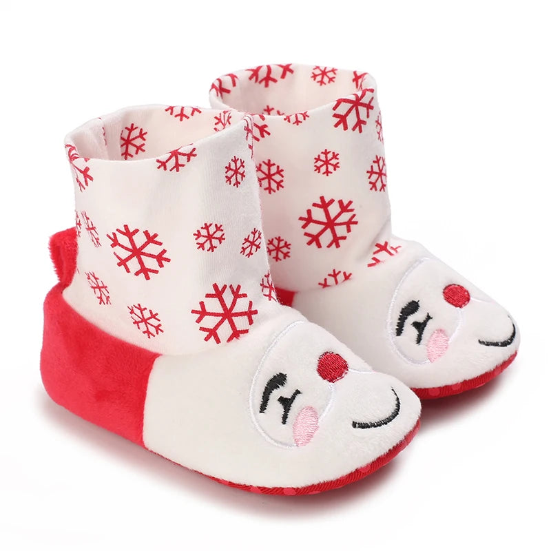 Infant Newborn Booties Santa Foot Socks Baby Christmas Boots Lovely Snowflake Santa Design Winter Warm Slippers Anti-Slip Shoes