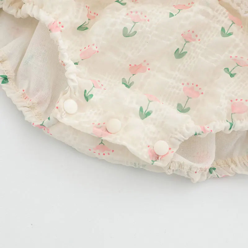 Baby Girl Floral Lace Romper Dress | Tulip Embroidered Ruffle Outfit with Straps (0–24 Months)