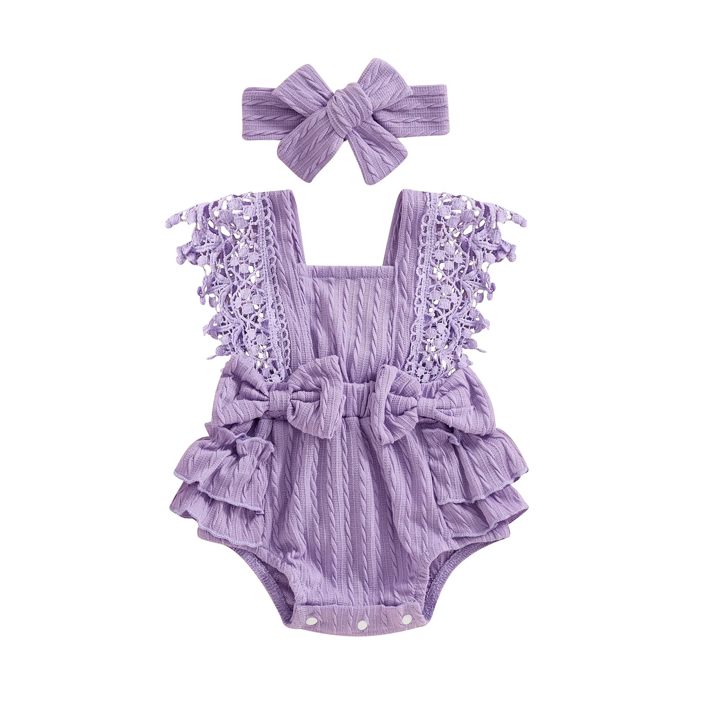 Baby Girl Lace Bow Romper Set | Newborn Summer Outfit