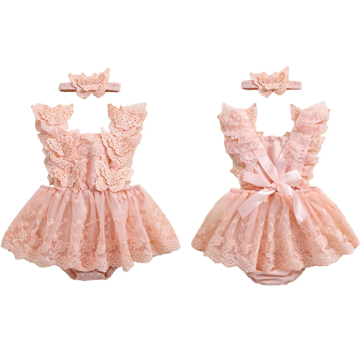 Baby Girl Butterfly Lace Romper & Headband Set