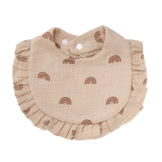 Ruffle Edge Baby Bib – Adjustable Snap Muslin Cotton Bib for Girls