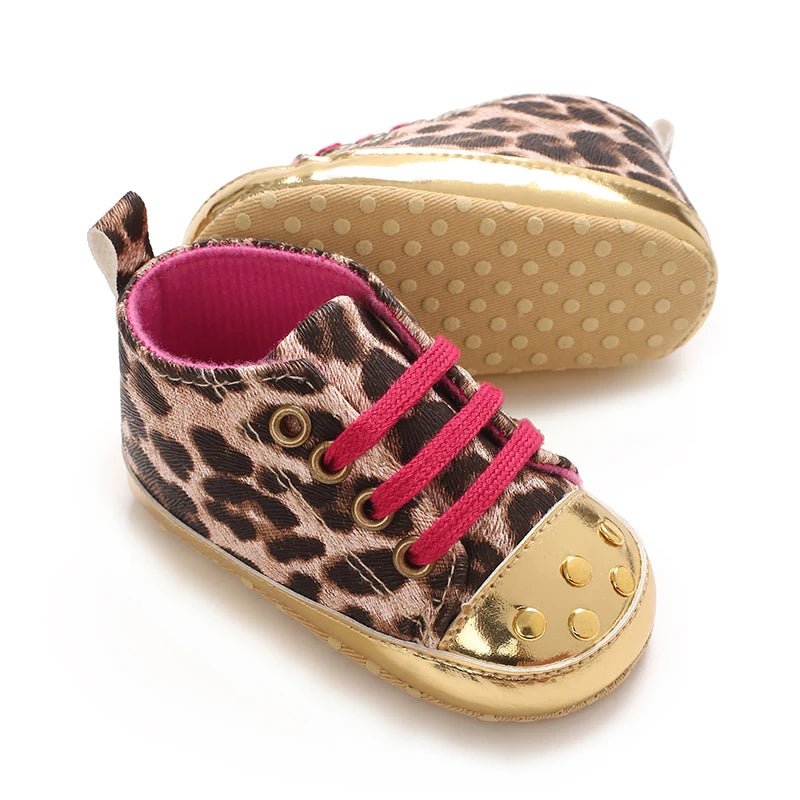 Baby Girl Leopard Print Shoes – Animal Print Soft Sole First Walkers