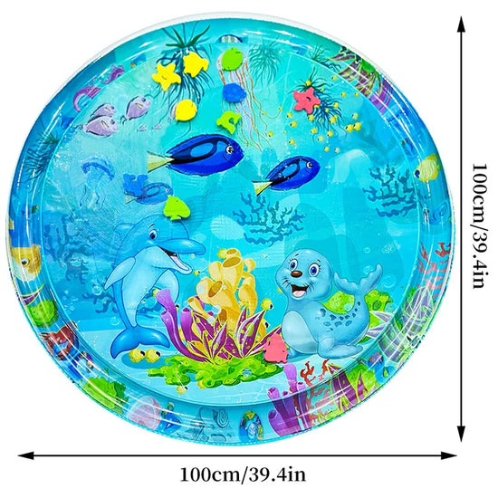 Large Baby Water Play Mat – Inflatable Round Cushion with Dolphin & Seal Pattern | Safe PVC Baby Tummy Time Toy