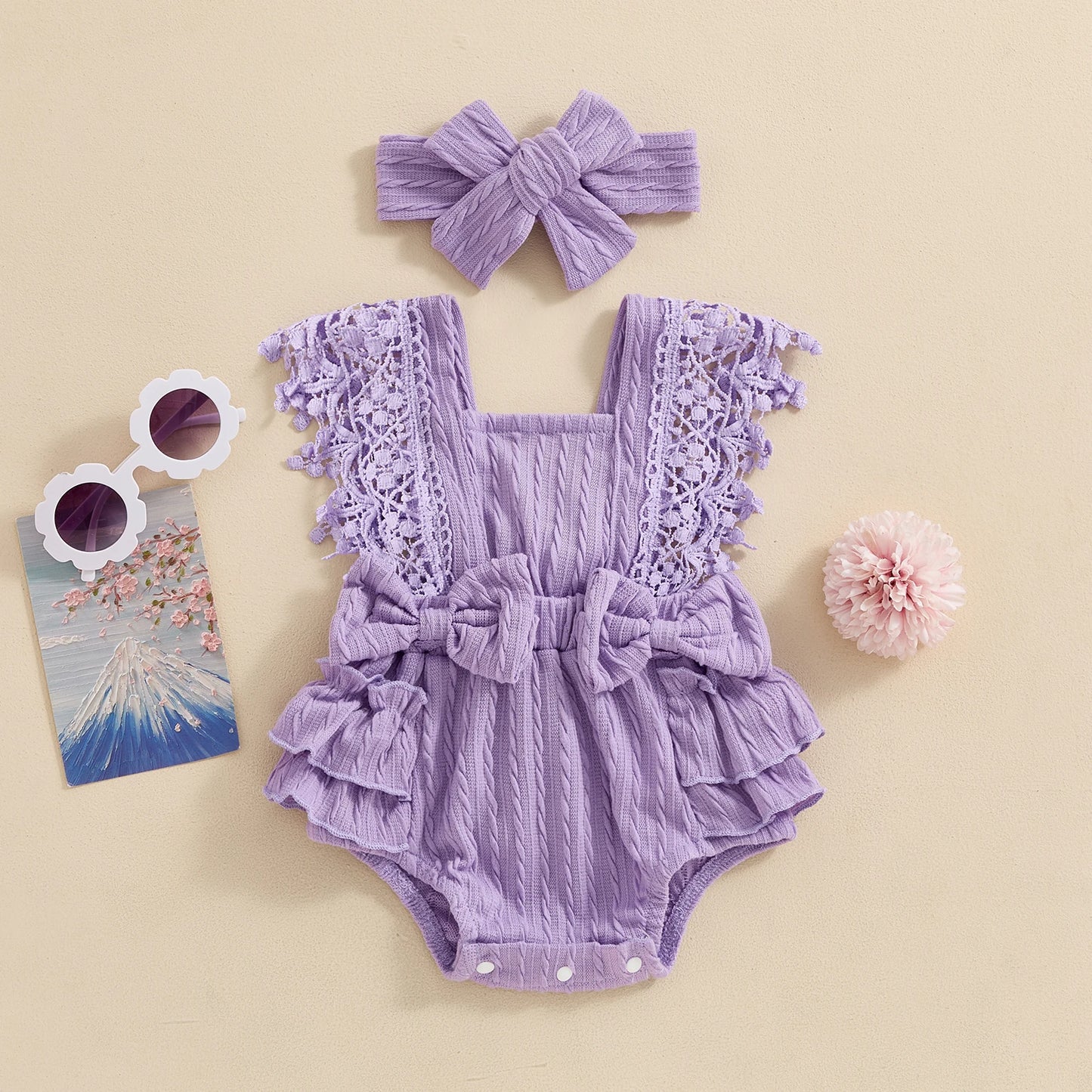 Baby Girl Lace Bow Romper Set | Newborn Summer Outfit