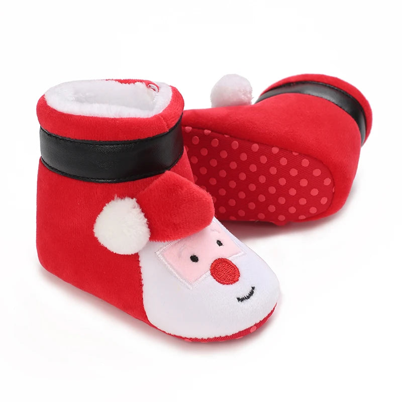 Infant Newborn Booties Santa Foot Socks Baby Christmas Boots Lovely Snowflake Santa Design Winter Warm Slippers Anti-Slip Shoes