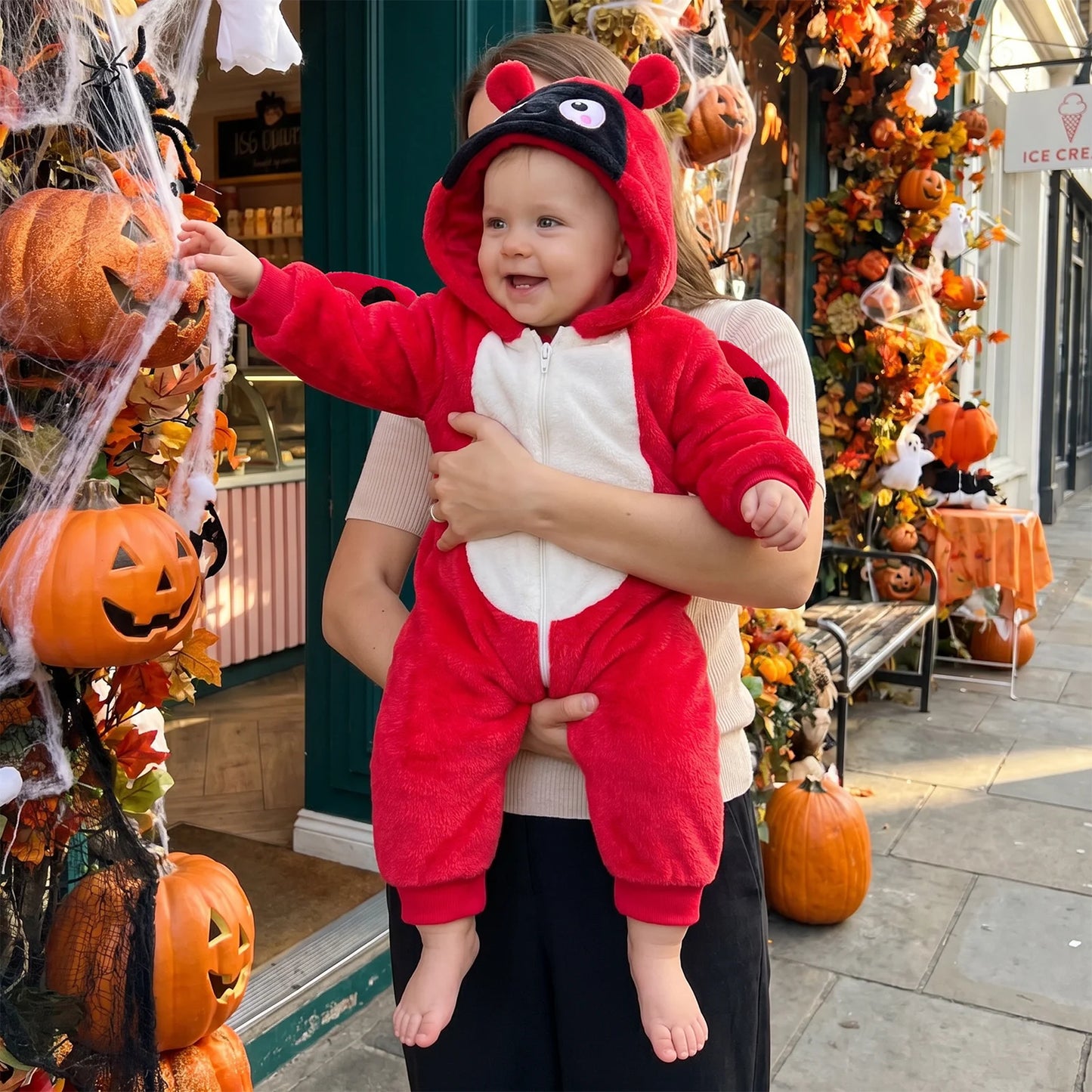 Baby Dinosaurs/Ladybugs Costumes Romper Adorable Halloween Animal Long Sleeve Hooded Zipper Jumpsuit for Party Wear