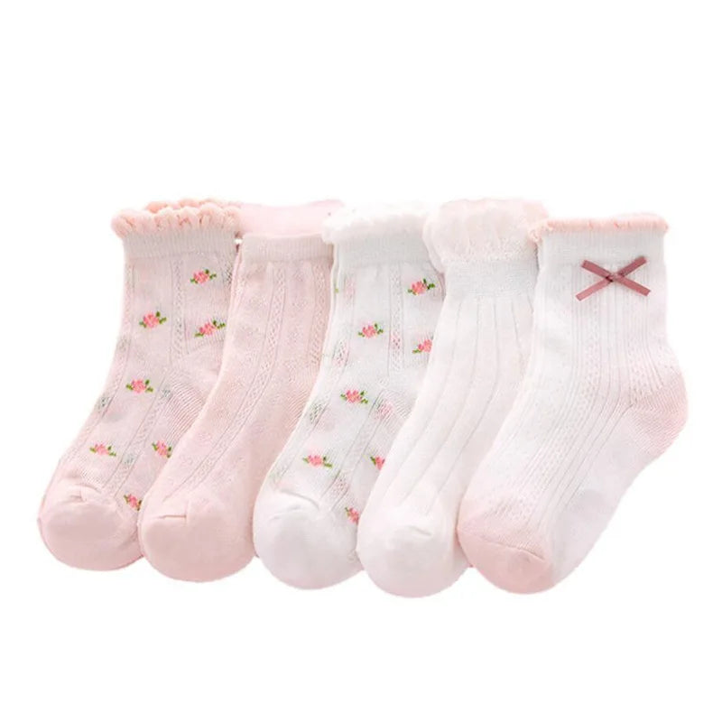 5 Pairs Kids Cotton Socks – Breathable Spring & Summer Socks for Girls and Boys