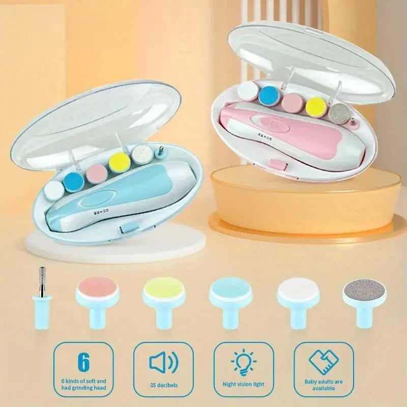 Electric Baby Nail Grinder 6-in-1 | Safe & Silent Baby Nail Trimmer with Light | Newborn & Toddler Nail Care Kit
