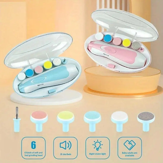 Electric Baby Nail Grinder 6-in-1 | Safe & Silent Baby Nail Trimmer with Light | Newborn & Toddler Nail Care Kit