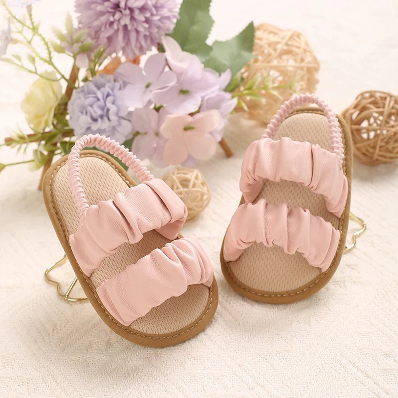 Baby Girl Ruched Sandals | Soft Sole Summer Toddler Shoes