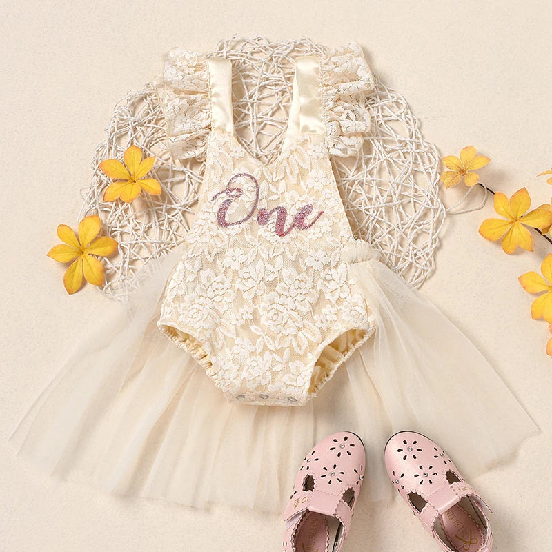 Baby Lace Romper Dress | 1st birthday Princess Outfit Toddler Party Dress