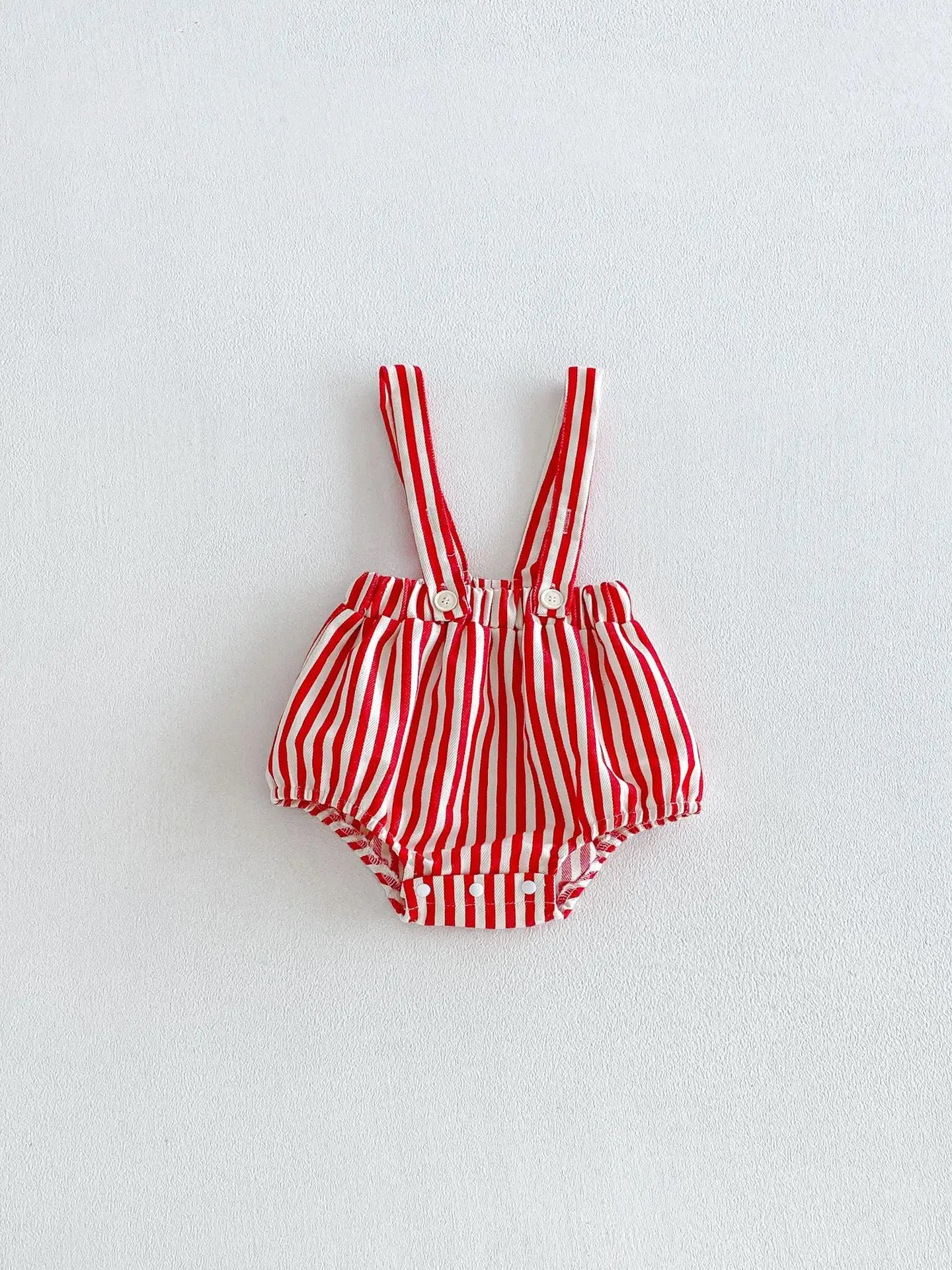 Baby Girl Floral Blouse & Red Striped Suspender Bloomer Set