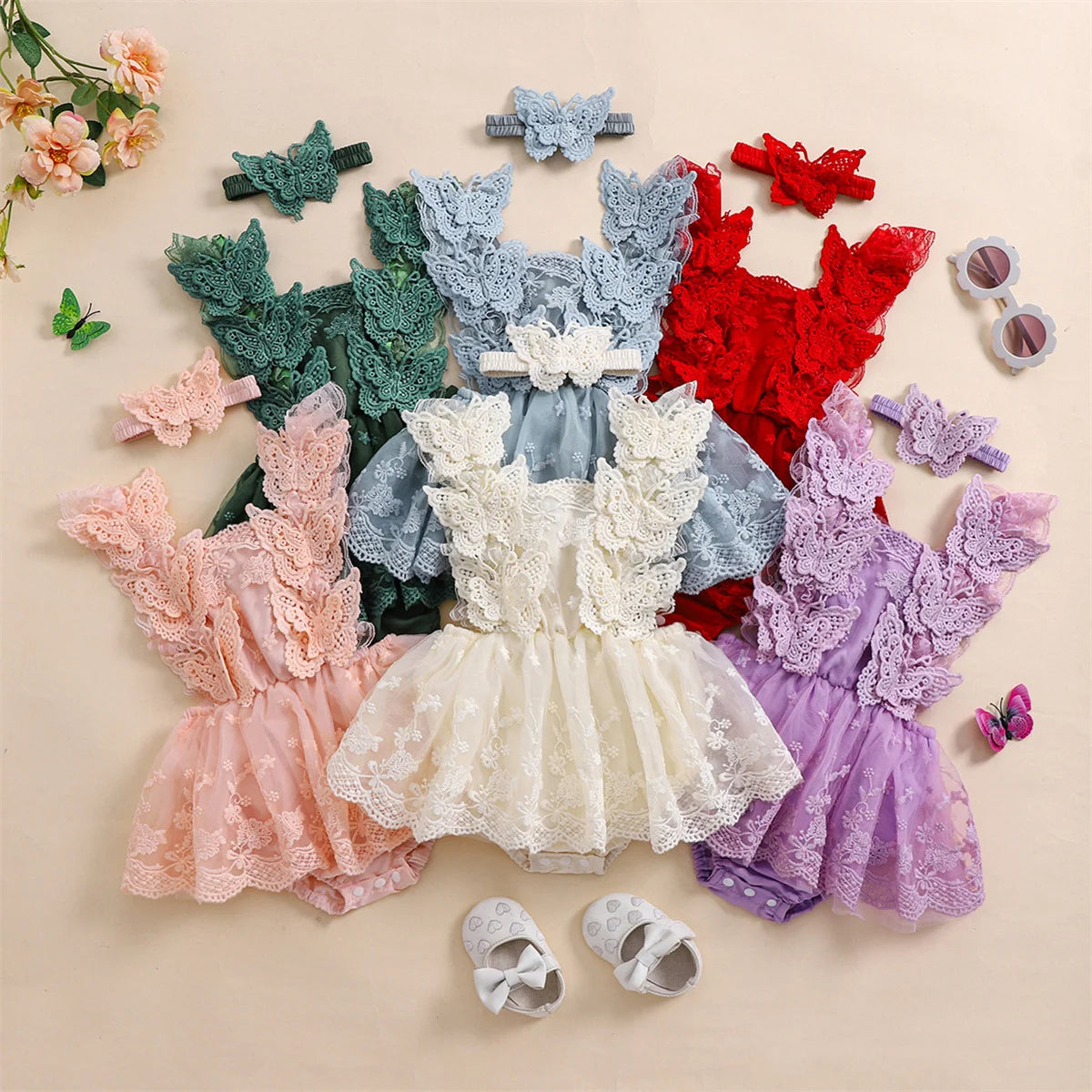 Baby Girl Butterfly Lace Romper & Headband Set