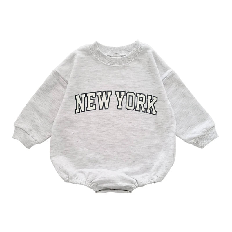 Baby New York Sweatshirt Romper | Neutral Toddler Streetwear Outfit
