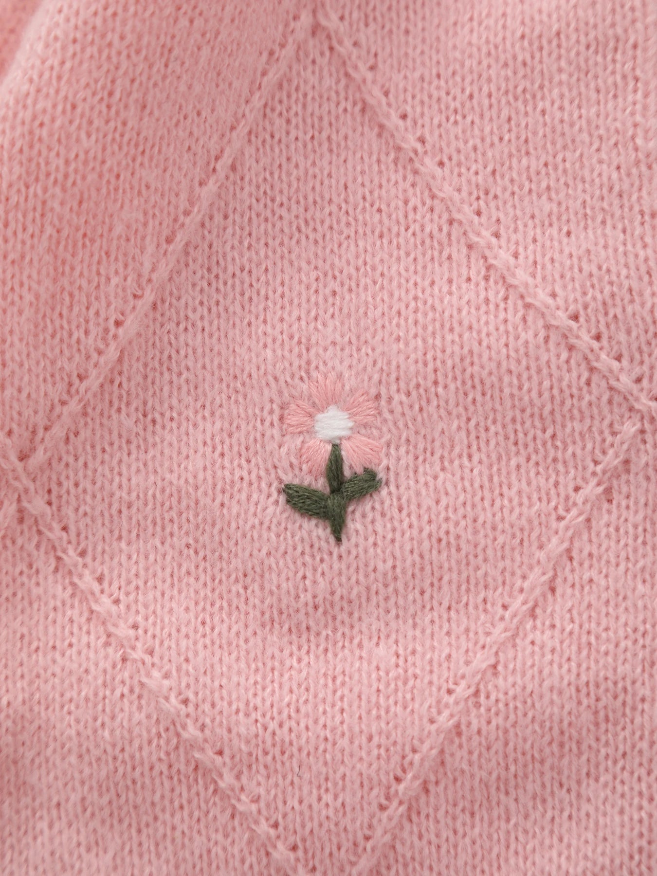 Baby Girl Knitted Jumpsuit | Floral Embroidery Footed Outfit