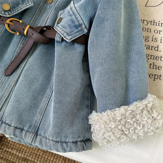 Winter Girls Denim Sherpa Jacket with Belt