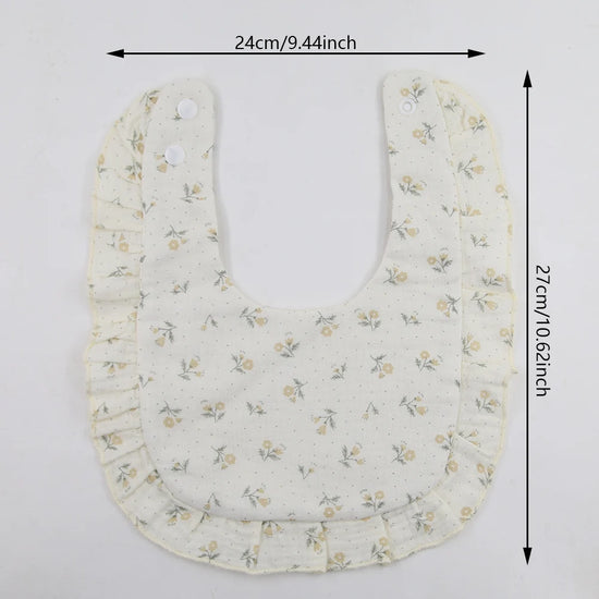 Ruffle Edge Baby Bib – Adjustable Snap Muslin Cotton Bib for Girls