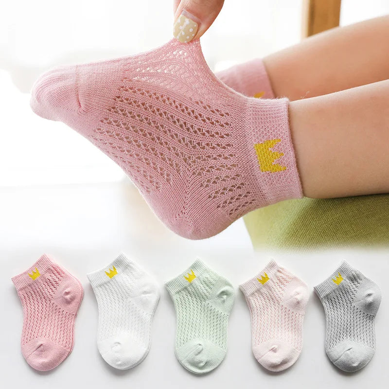 5 Pairs Kids Cotton Socks – Breathable Spring & Summer Socks for Girls and Boys