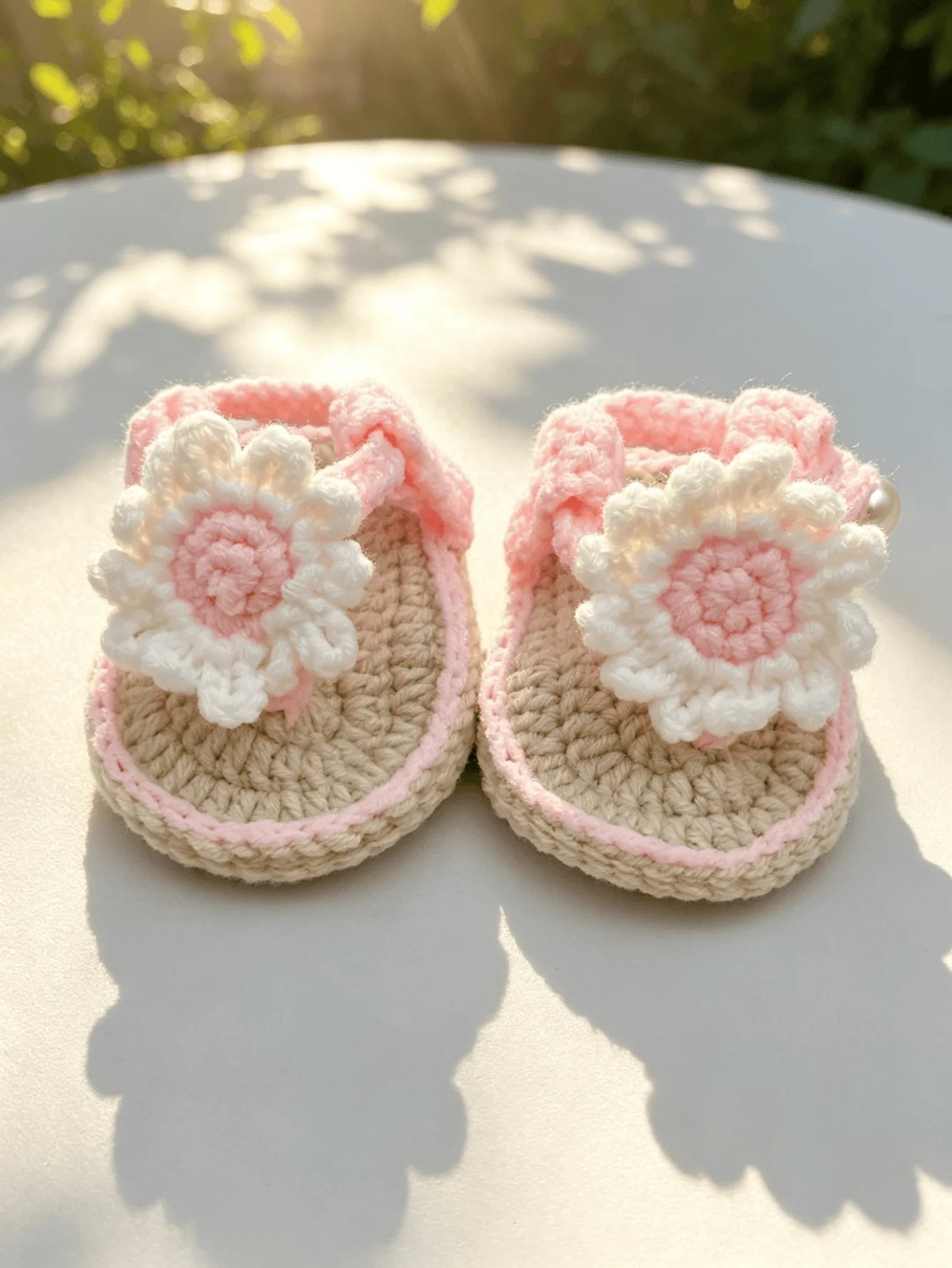 Handmade Crochet Baby Sandals | Daisy Flower Soft Sole Newborn Sandals