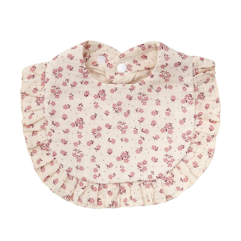 Ruffle Edge Baby Bib – Adjustable Snap Muslin Cotton Bib for Girls