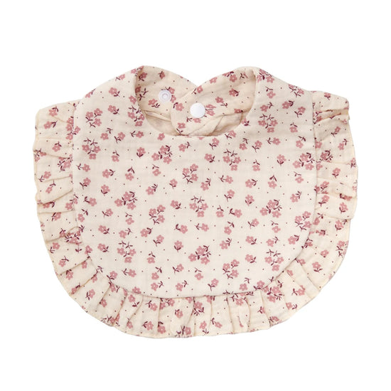 Ruffle Edge Baby Bib – Adjustable Snap Muslin Cotton Bib for Girls